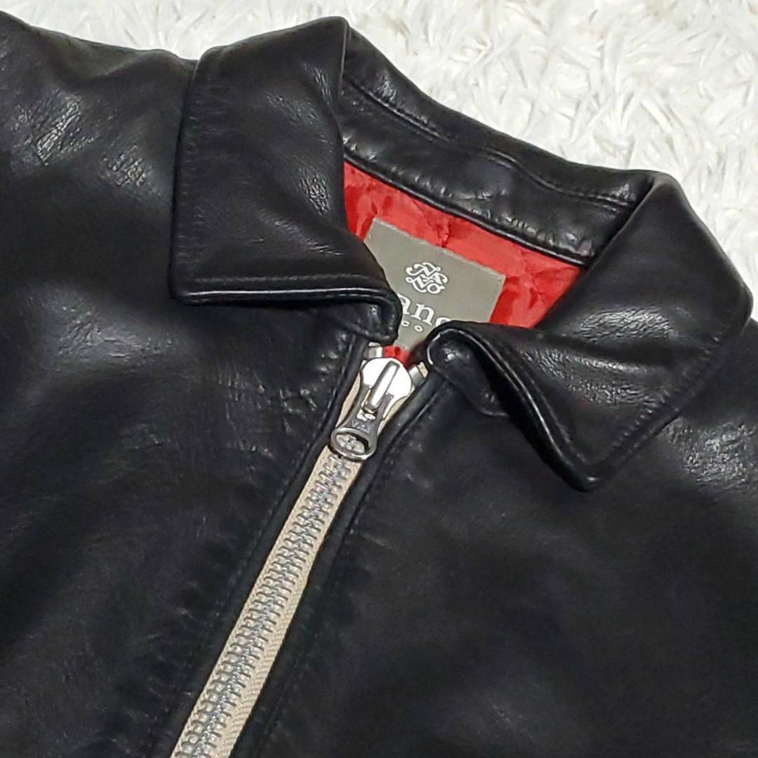 美品 M ナノユニバース 羊革 シングル ライダース 黒 中綿 キルティング