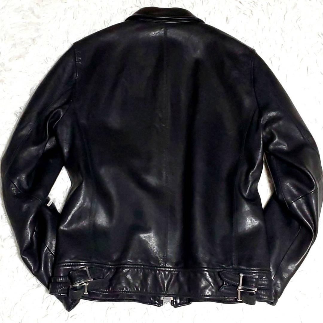 美品 M ナノユニバース 羊革 シングル ライダース 黒 中綿 キルティング