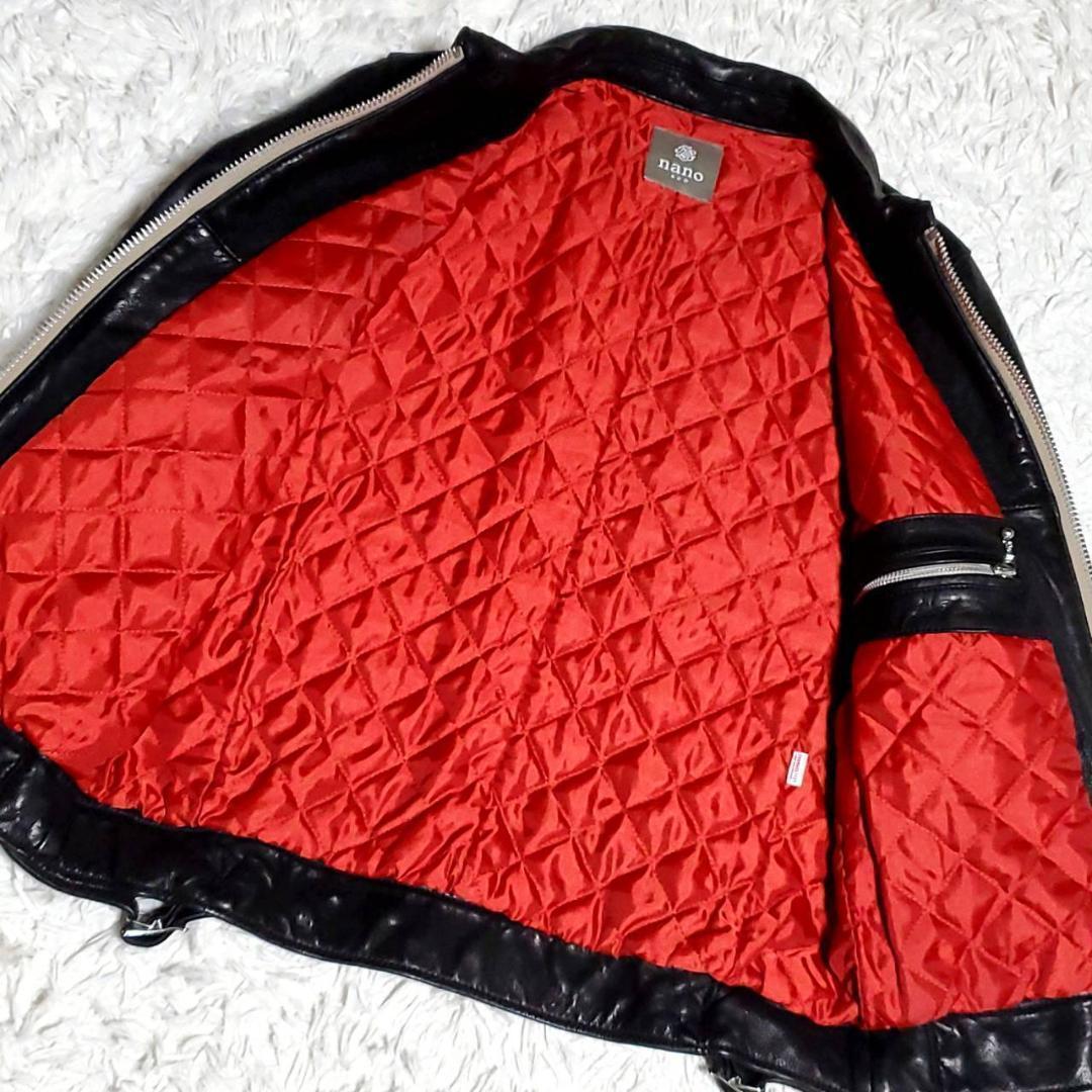 美品 M ナノユニバース 羊革 シングル ライダース 黒 中綿 キルティング