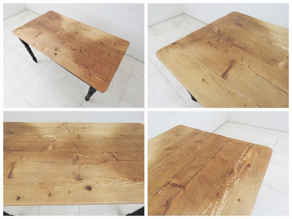 きつねっ子様 ヴィンテージ パイン材ダイニングテーブル シャビー検イギリスフラン