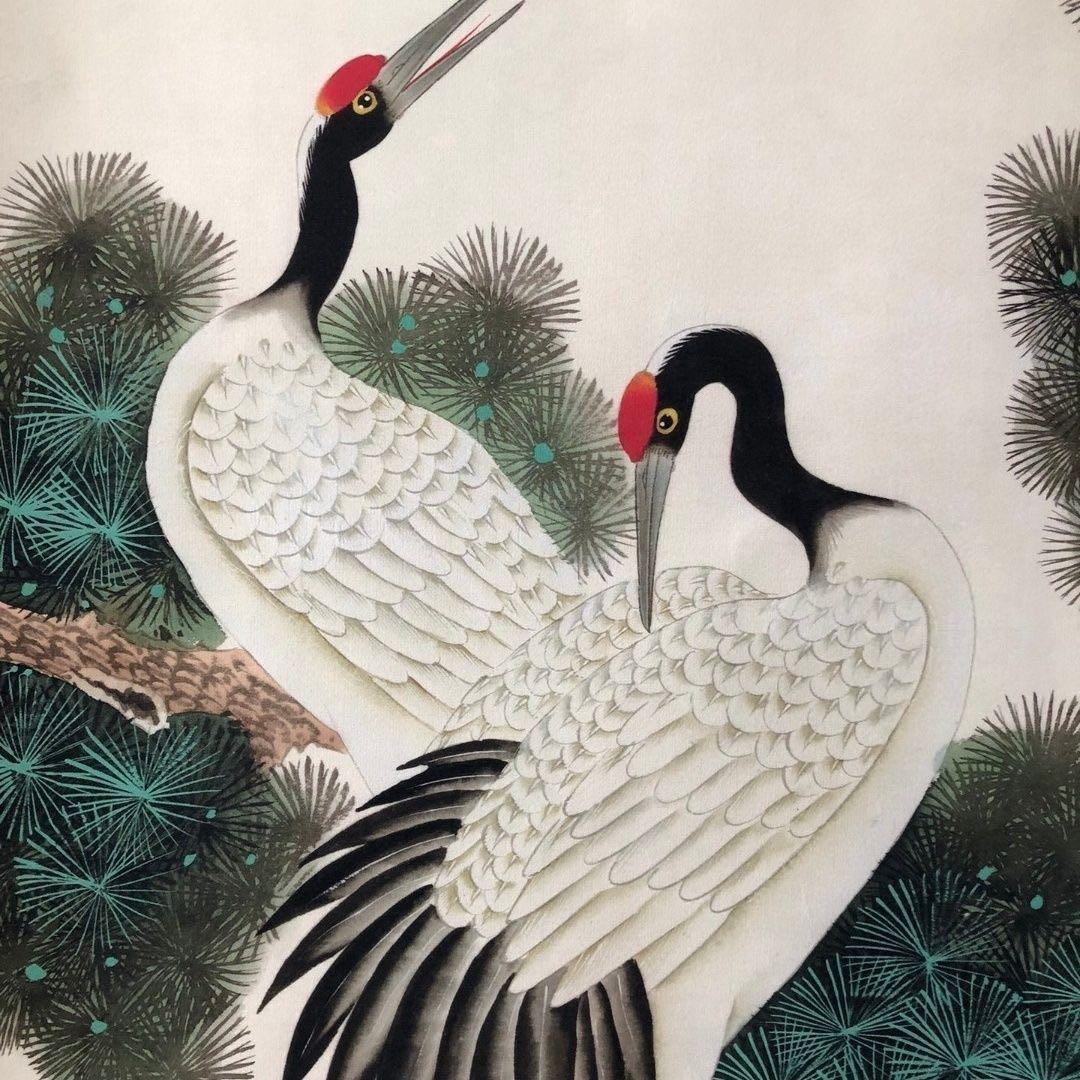 劉奎齢『松鶴延年』　三尺中堂掛軸　水印入り　掛け軸　サイズ174×77cm