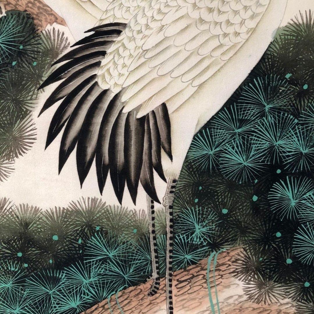 劉奎齢『松鶴延年』　三尺中堂掛軸　水印入り　掛け軸　サイズ174×77cm