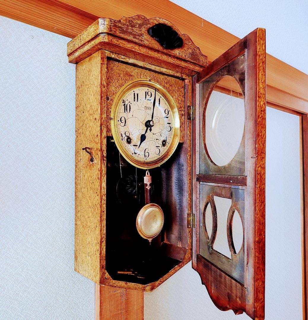 〈OH済完動・美品〉今津時計店EPOCH印　宮型ゼンマイ振り子掛け時計