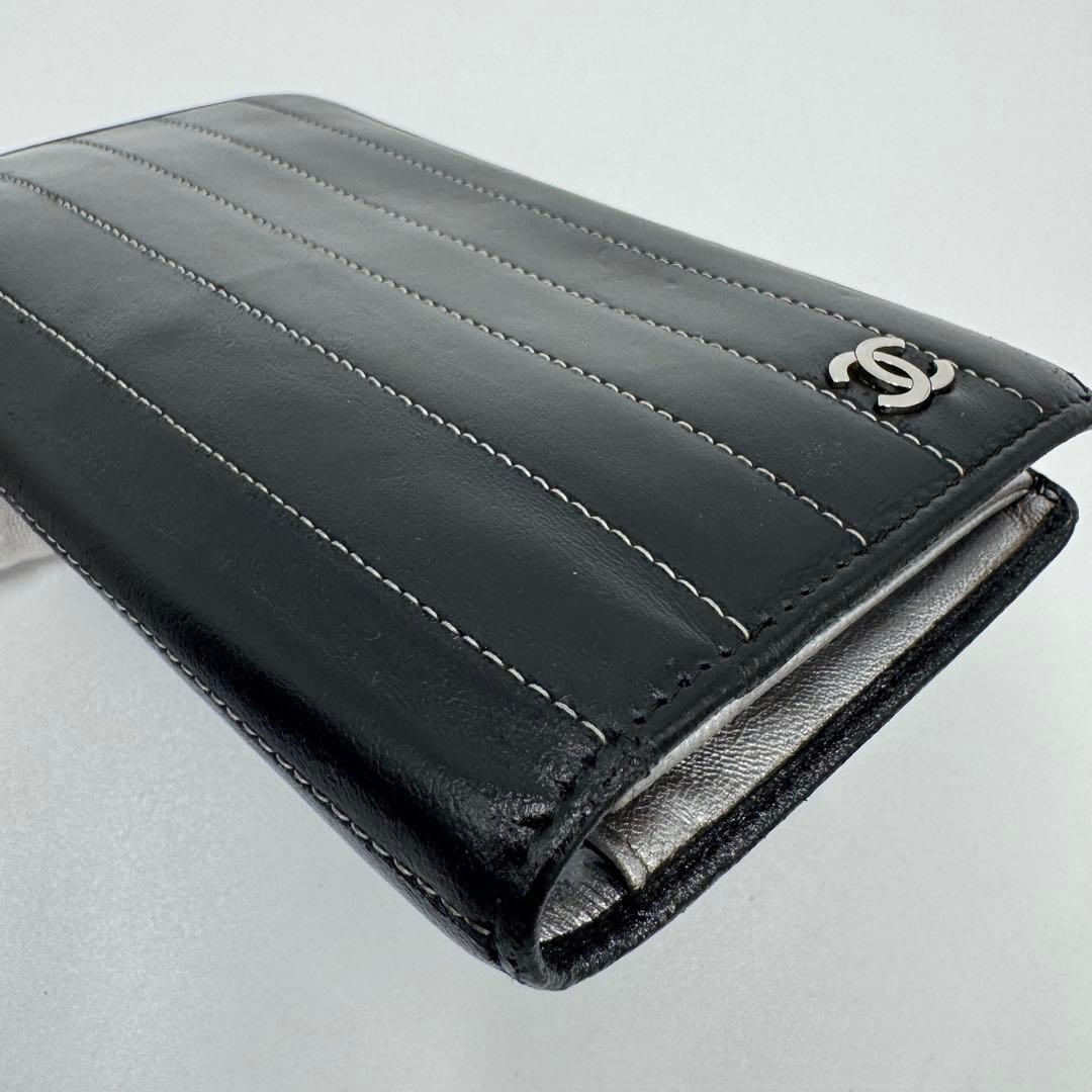 CHANEL シャネル マドモアゼル レザー 2つ折り 長財布 黒 シルバー