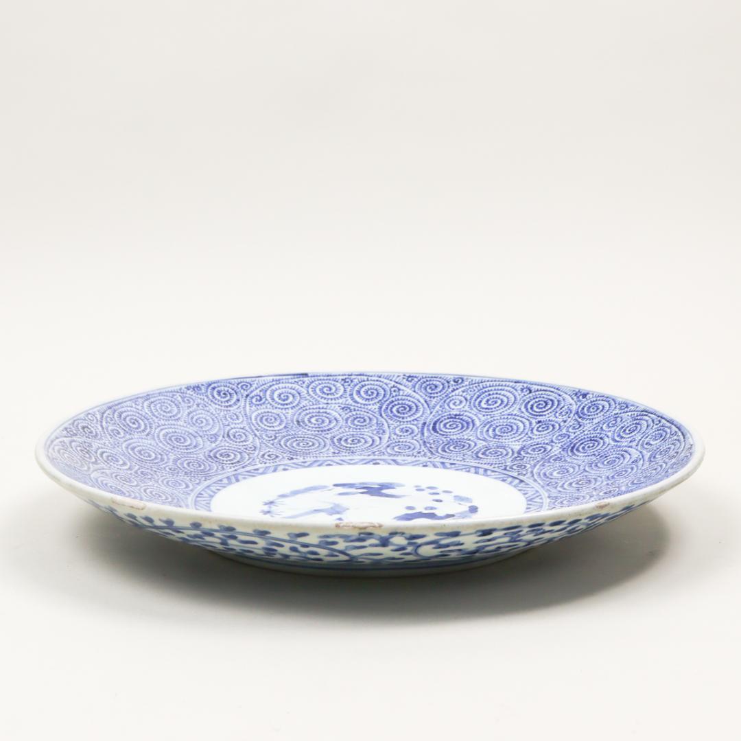 古伊万里 太明成化年製 染付 蛸唐草文 松竹梅図 尺皿