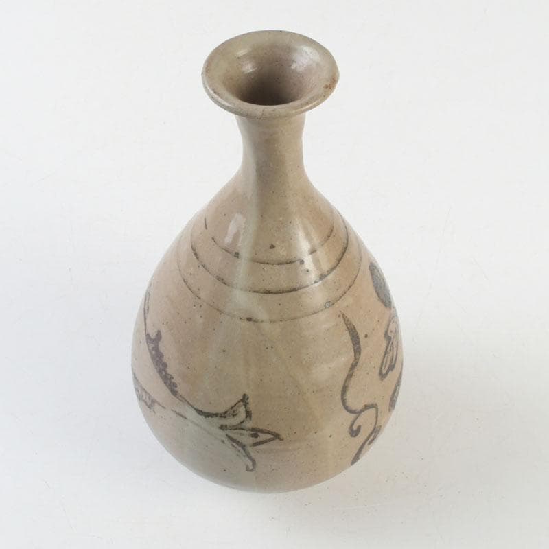 中国美術　磁州窯　鉄絵　魚藻文瓶　V　9366