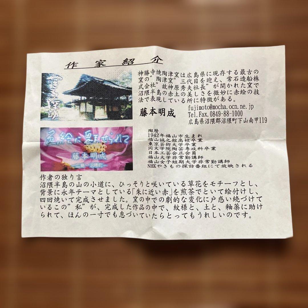 ◆神勝寺焼陶津窯三代目「藤本明成」作 色絵湯呑み 日本工芸会会員◆