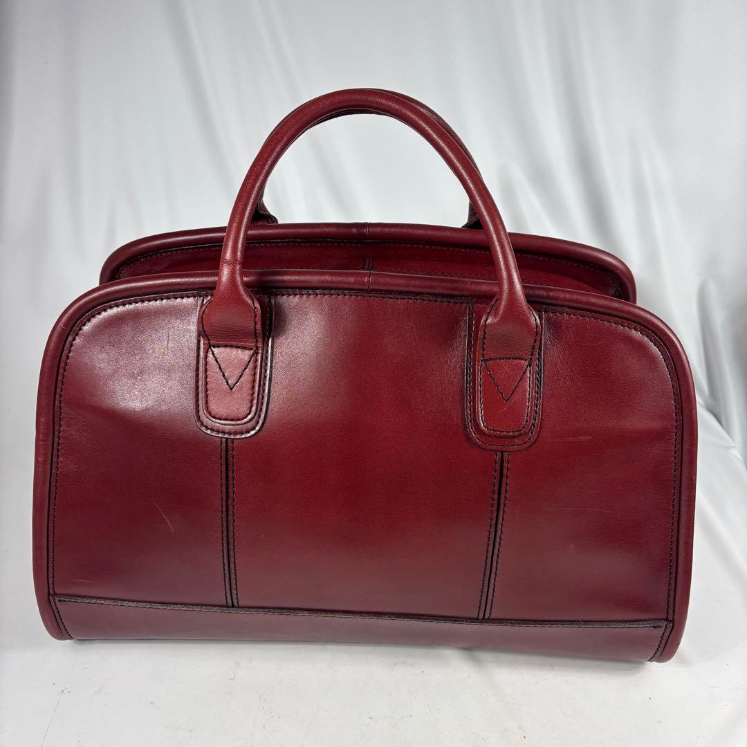 青木鞄 ボストンバッグ オールレザー ボルドー　鍵付き　自立