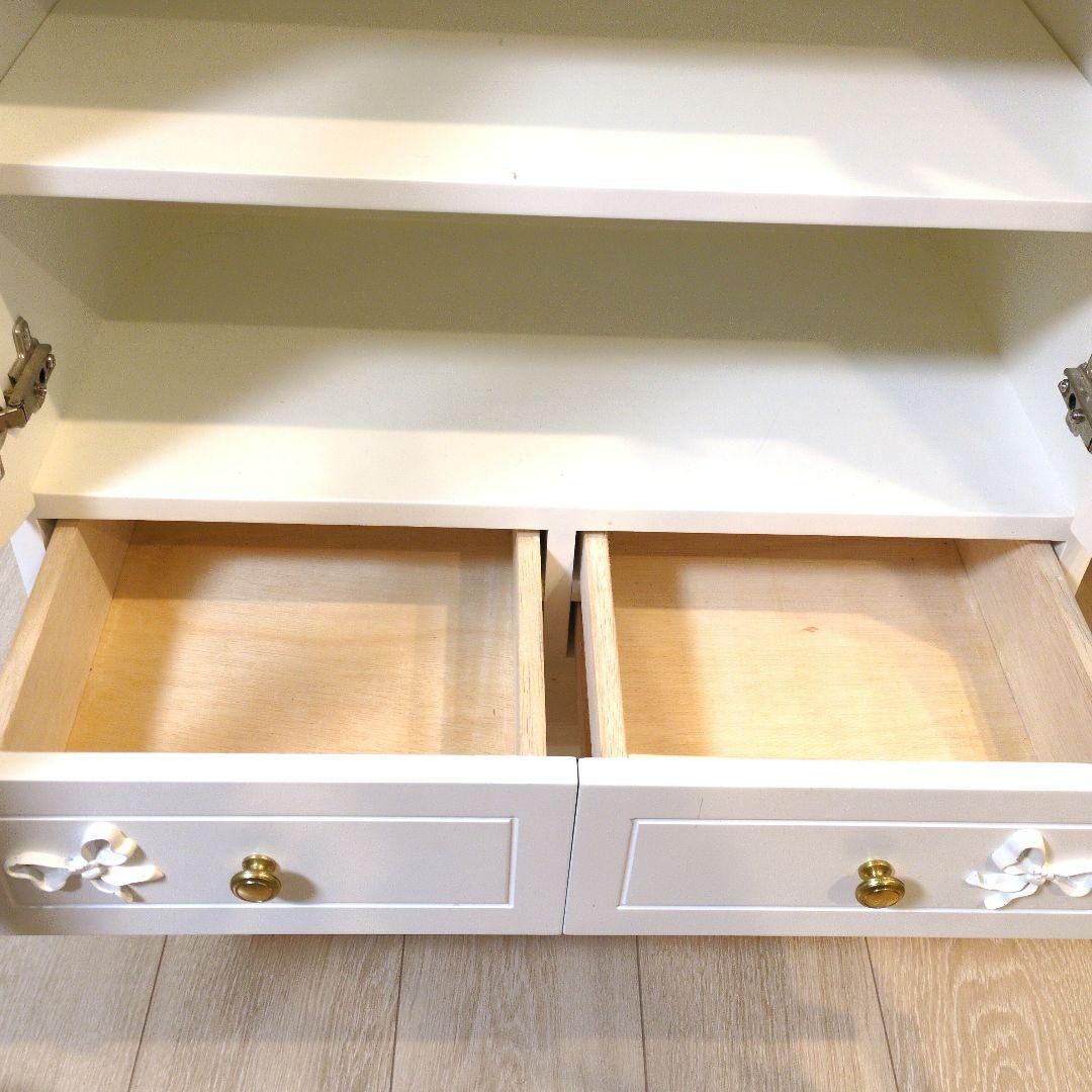 姫系　白　キャビネット　リボン　収納棚