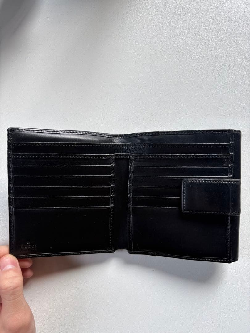 GUCCI グッチ 二つ折り財布 GGキャンバス レザー ダブルホック ブラック