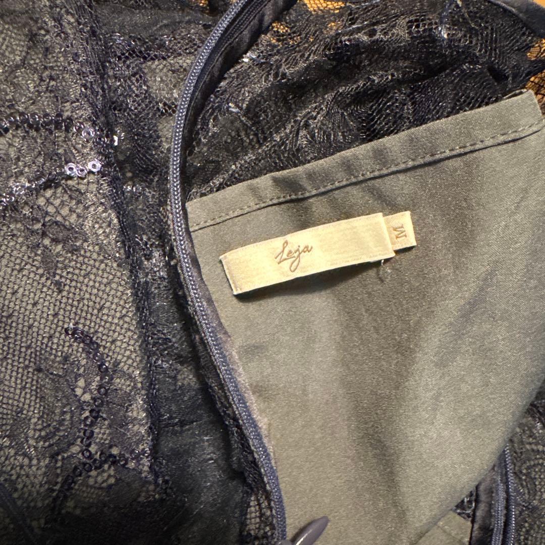 【LEJA】スパンコール刺しゅうレース透け感フレアスリーブスリット入りIライン