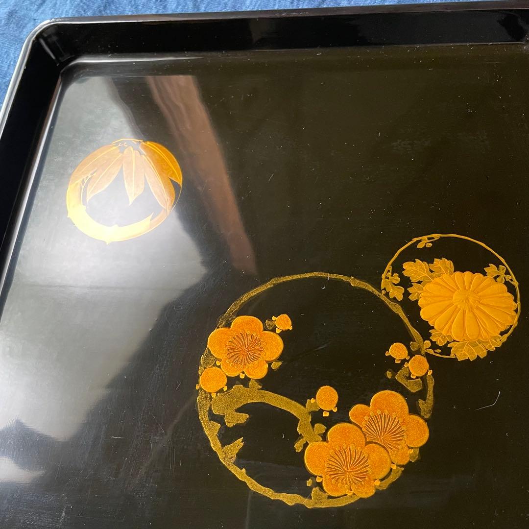 黒塗り四方盆 竹梅菊 30㎝×30㎝ 漆器 お盆 盆 木製漆器