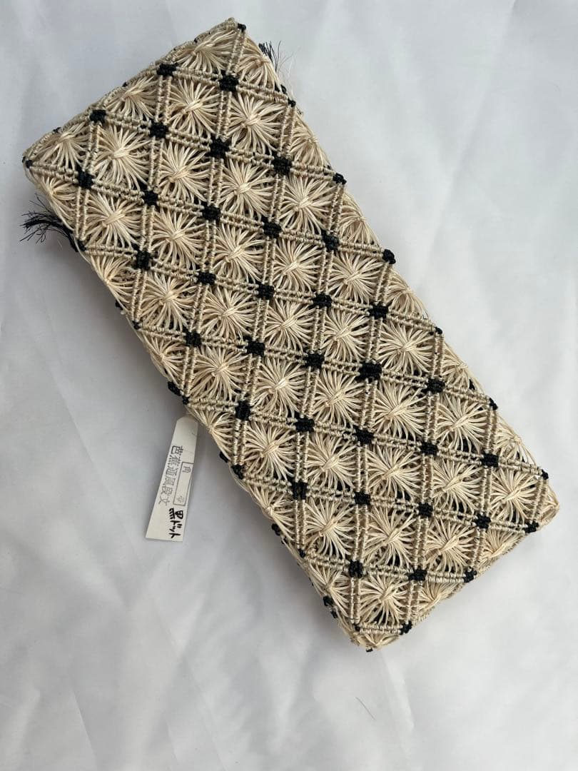 【誉田屋源兵衛】夏用半幅帯 芭蕉通風段文 黒ドット