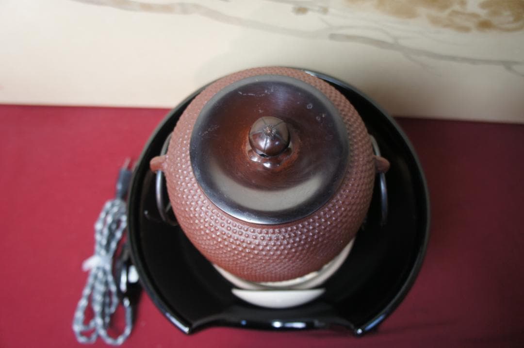 ☆ 創巧野々田 真塗風炉(紅鉢型)電熱器 在銘霰地紋棗釜 他フルセット送料込み