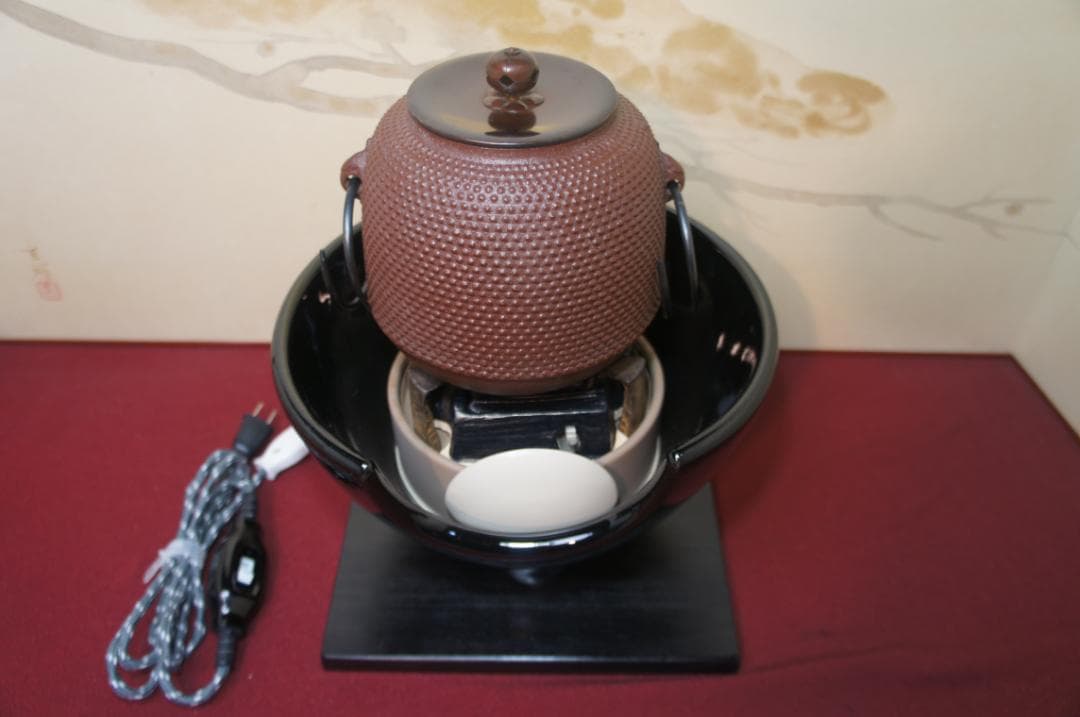 ☆ 創巧野々田 真塗風炉(紅鉢型)電熱器 在銘霰地紋棗釜 他フルセット送料込み