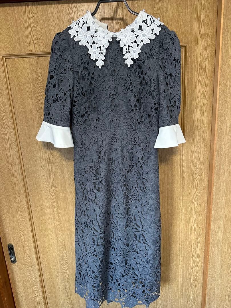 LEJA-花柄レースカラースパンコールAラインワンピースドレス 結婚式レディース