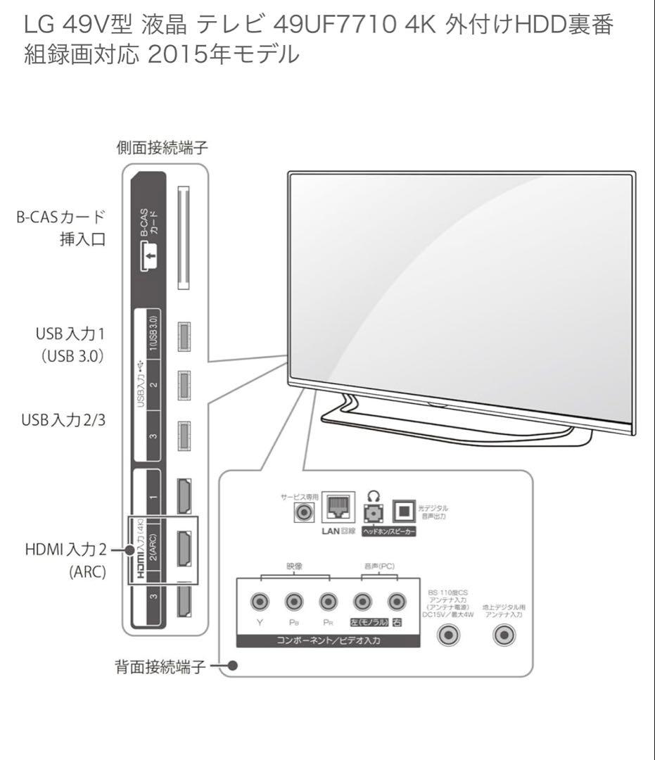 ★美品★ LG 49型4K液晶テレビ 49UF7710 2015年製 4Kパネル