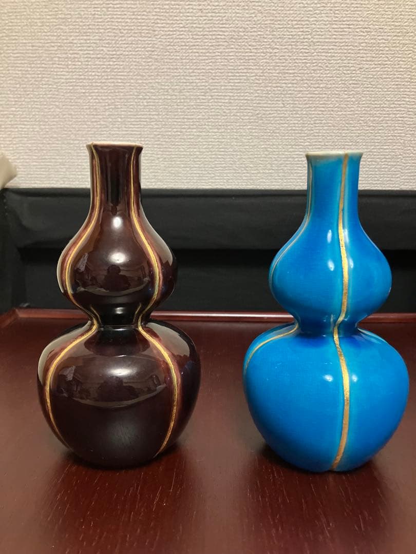 永楽善五郎　交趾瓢酒瓶一対