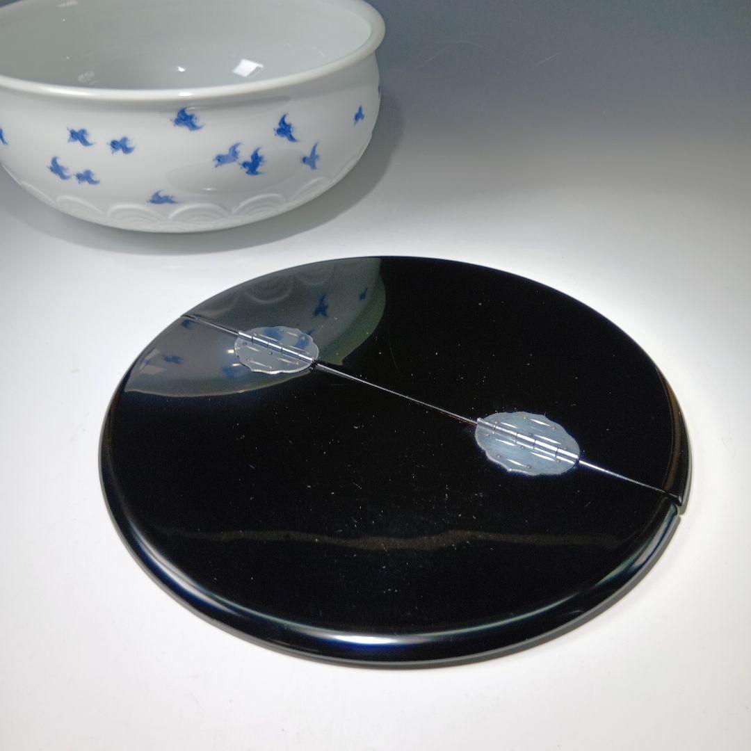 値下げ茶道具　平戸焼　横石嘉助作　白磁染付千鳥平水指　共箱　美品