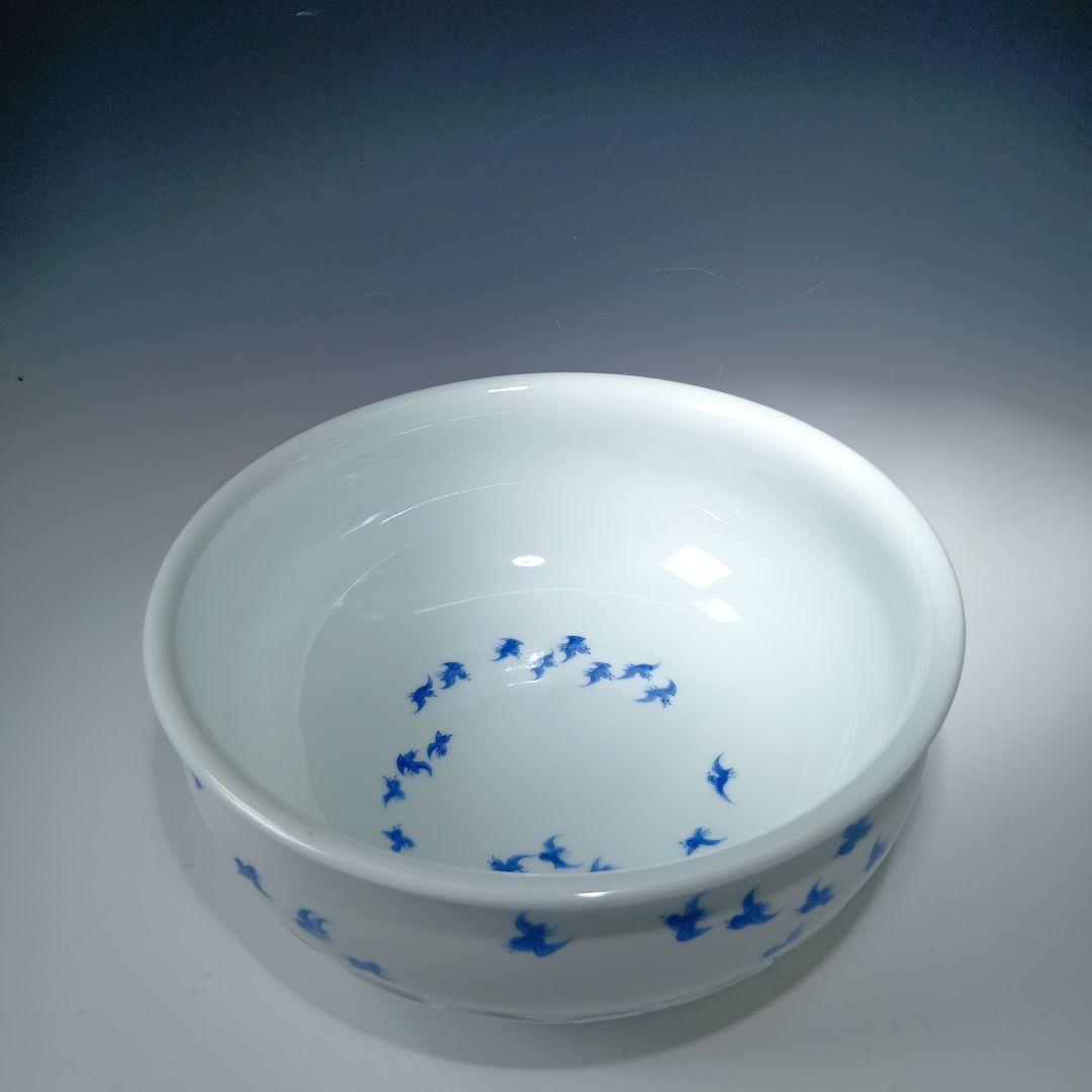 値下げ茶道具　平戸焼　横石嘉助作　白磁染付千鳥平水指　共箱　美品