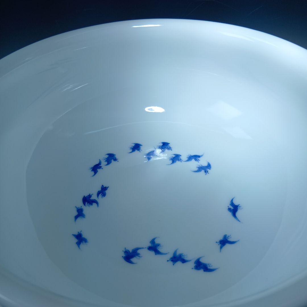 値下げ茶道具　平戸焼　横石嘉助作　白磁染付千鳥平水指　共箱　美品