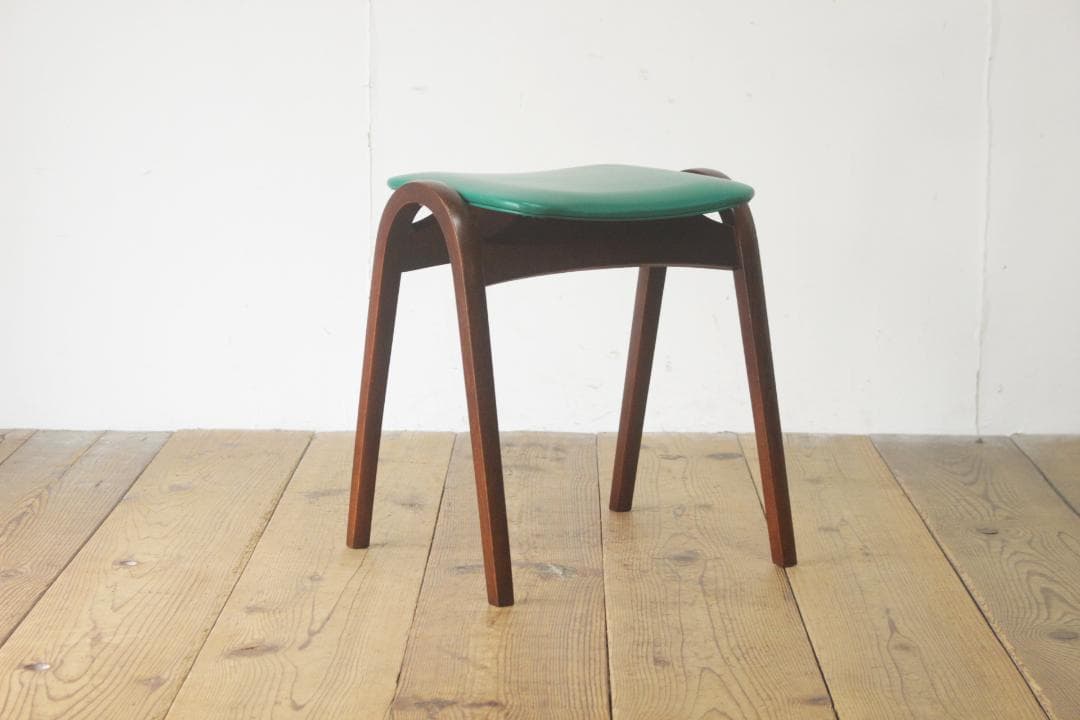 秋田木工 剣持勇 スタッキングスツール No.202 レトロ 曲げ木 椅子 緑