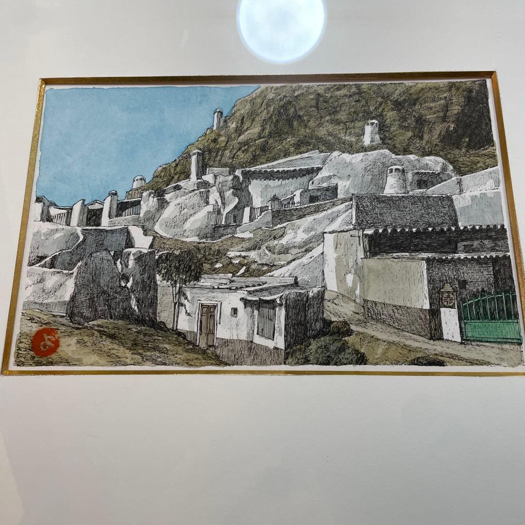 風景 木版画 金色フレーム付き　　QW4398