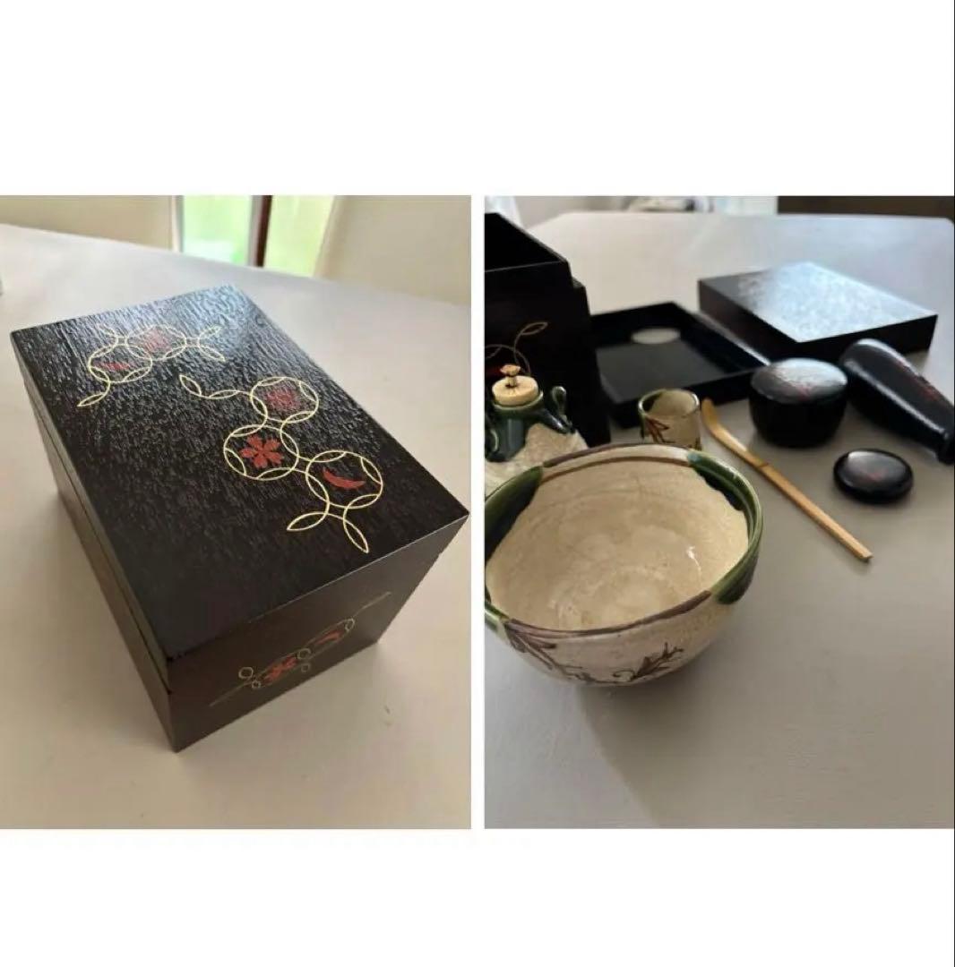 茶道具 搔き合わせ 溜め色 塗り 四季七宝蒔絵 未使用茶箱 おまけセット付き