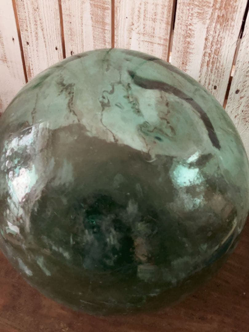 ヴィンテージ　大きな　ガラス球　浮ガラス オブジェ　ブルーグリーン球形ガラス