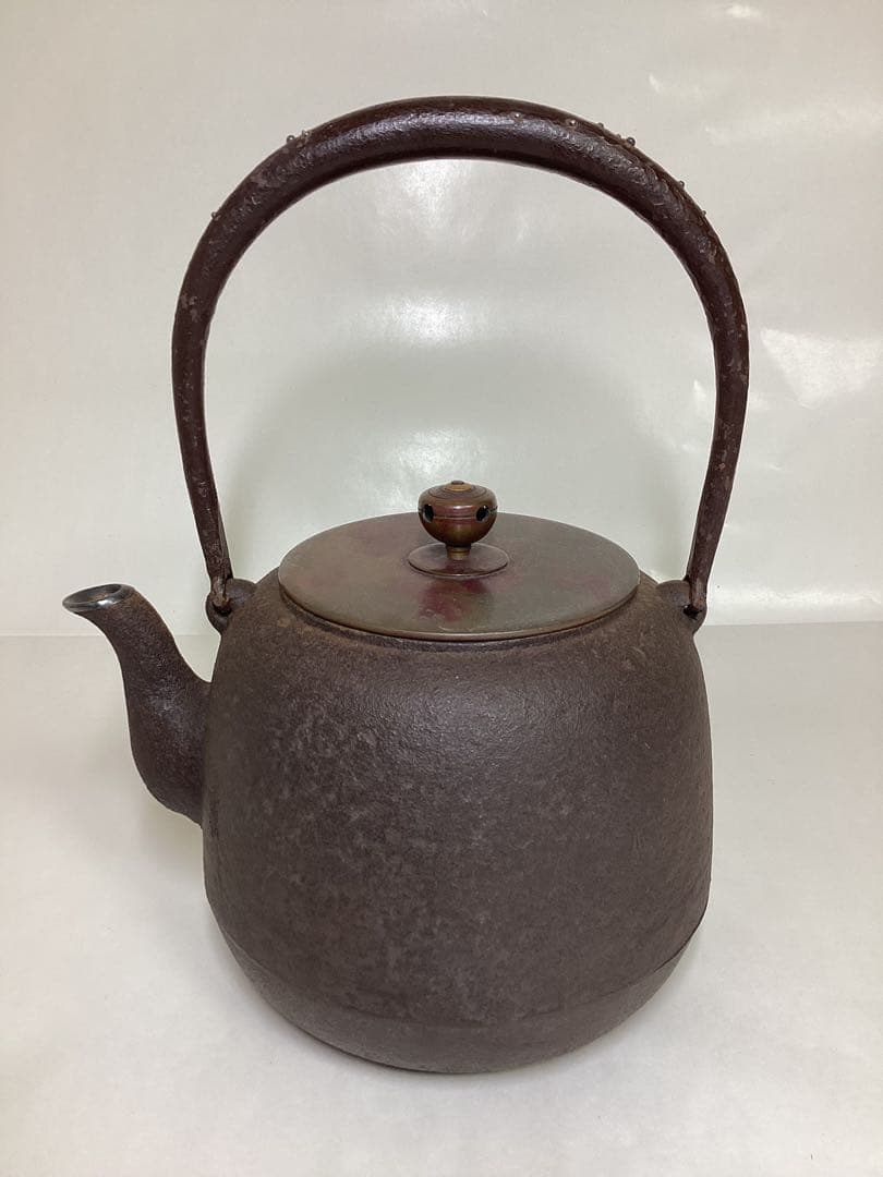 茶道具 古物品 鉄瓶 棗形 象嵌入 長文作 木箱入