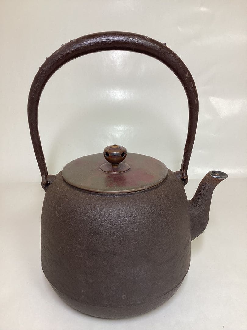 茶道具 古物品 鉄瓶 棗形 象嵌入 長文作 木箱入