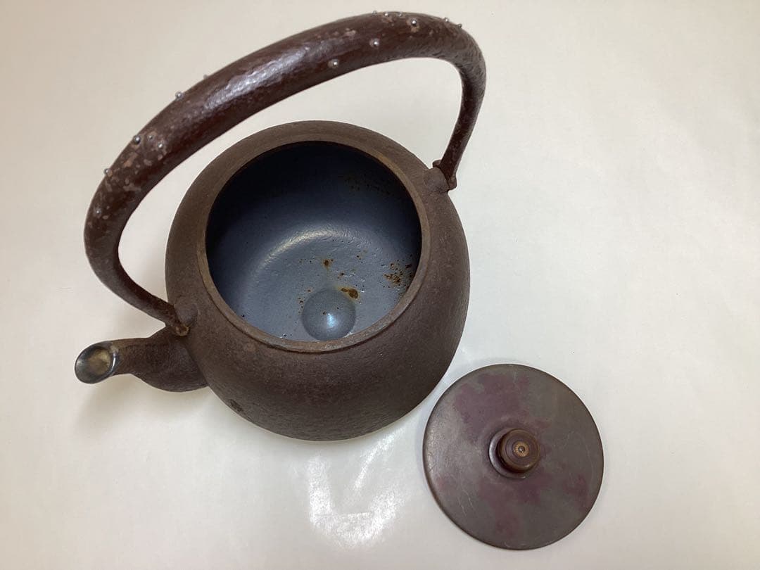 茶道具 古物品 鉄瓶 棗形 象嵌入 長文作 木箱入