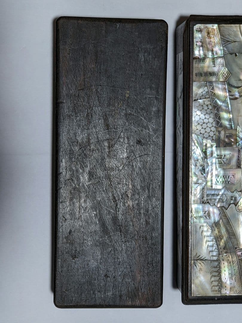 ⭐古美術品 清時代 中国 朝鮮 李朝 楼閣 橋人物図 螺鈿細工 手箱 骨董品