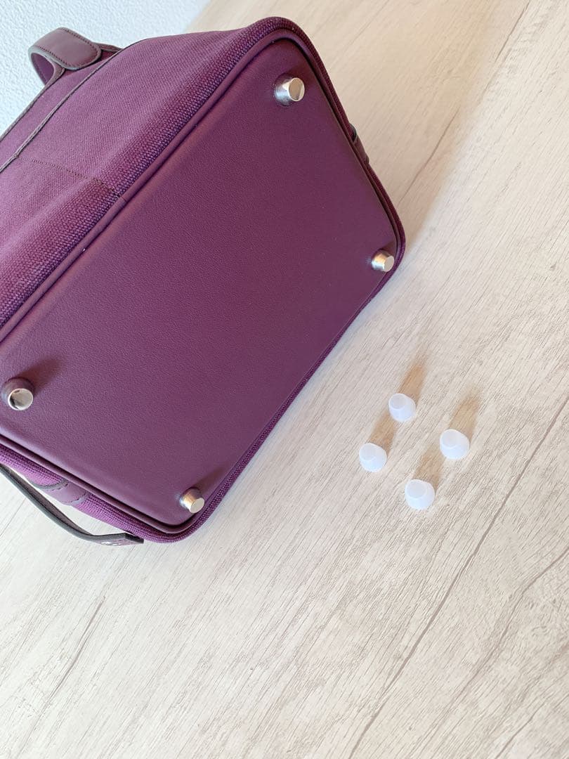 パープル 高級本革 キャンバス トリヨン バケツ キューブバッグ PM