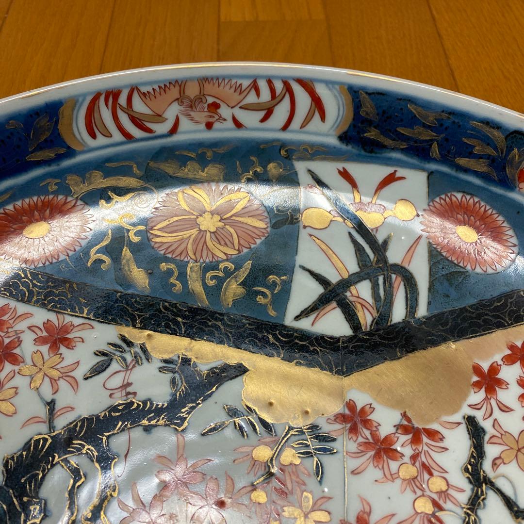 江戸時代　元禄　伊万里色絵窓抜美人花鳥図大飾皿