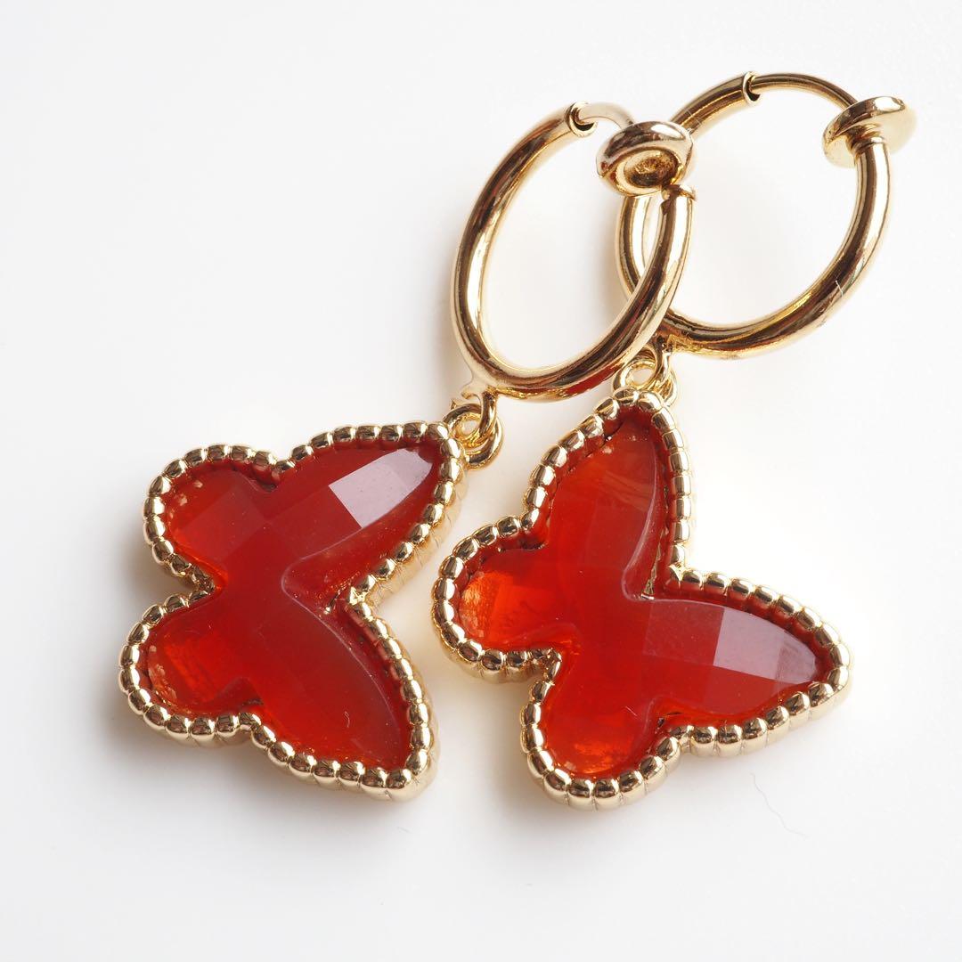 【ほぅ】宝石質カーネリアンのバタフライイヤリング
