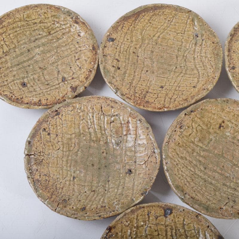 虫明焼　三つ足銘々皿　六客　時代箱　N　8673