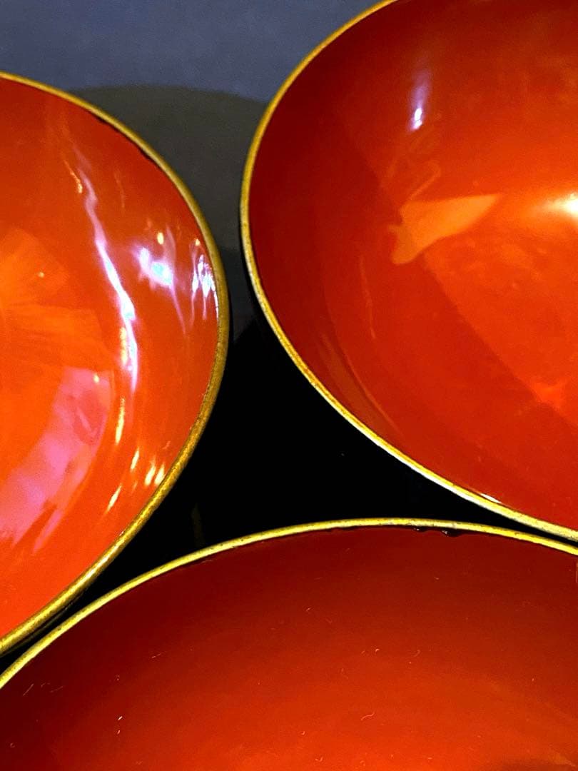 時代物骨董　木製漆器吸物椀七客　蒔絵・黒内朱　源氏物語　松風・葵の上　7客組