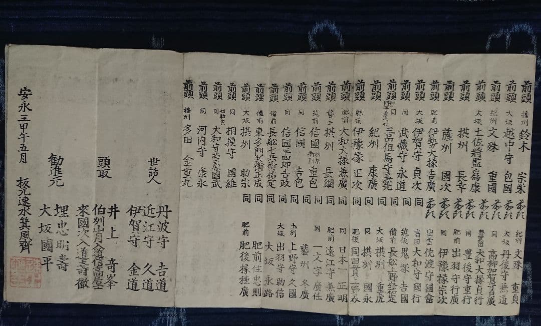 江戸後期 両面摺り刀剣番付『銘尽大角力』新刀 日本刀 武具 和本古文書