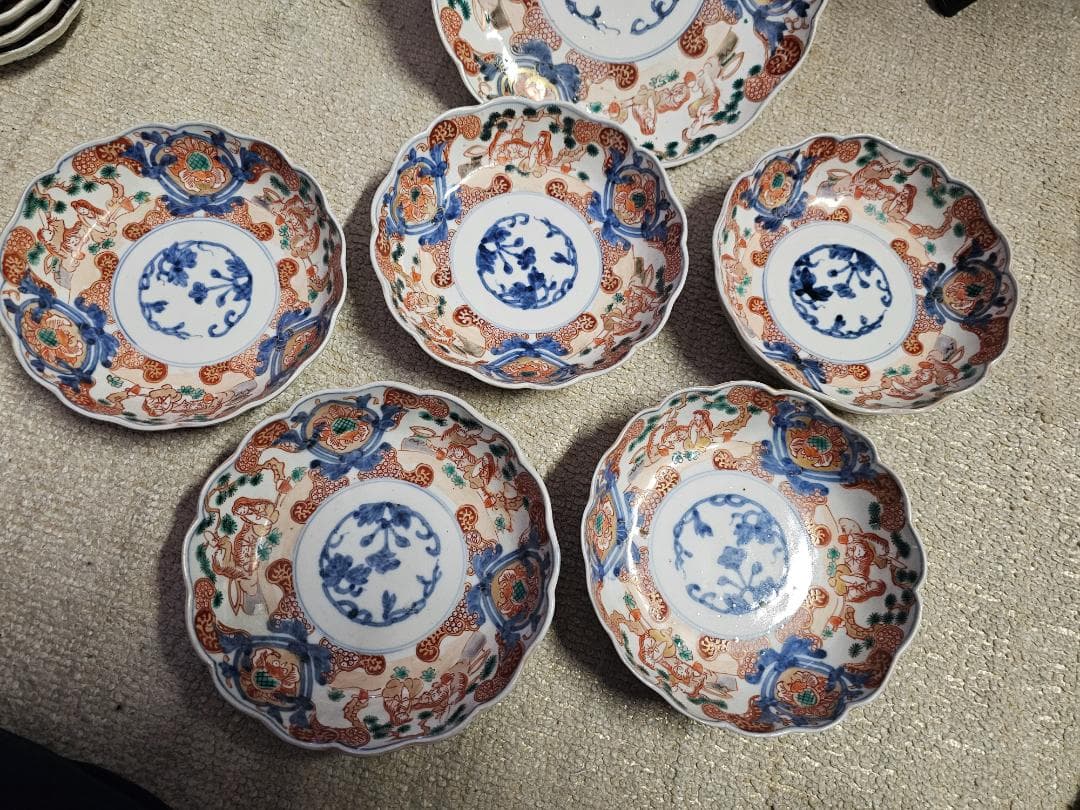 夏*J様 豪華‼️ 幕末明治の染錦 7寸中皿 小皿 なます皿 向付け 各種５客づ