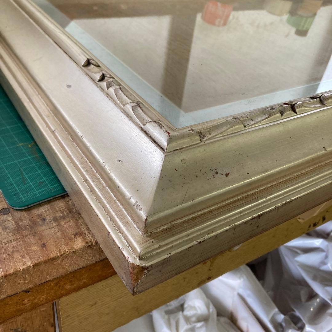 引き取り歓迎 大きい額縁 P20号 シルバーフレーム 銀色 油彩額縁 ガラス