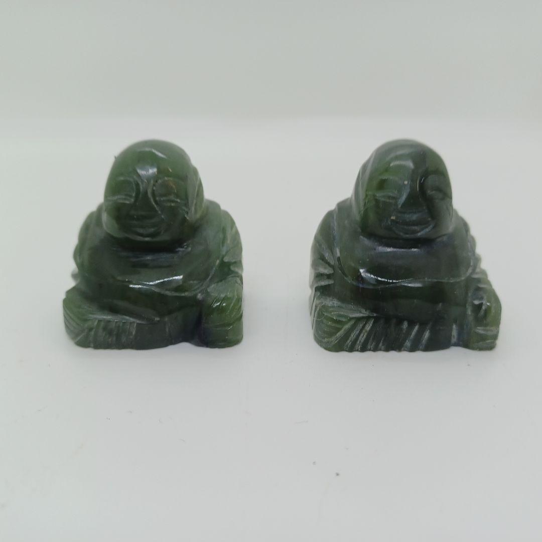 【新品】天然 本翡翠 仏像 彫刻品 宝石 全長3.8cm 2体セット