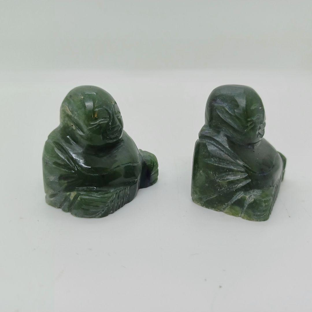 【新品】天然 本翡翠 仏像 彫刻品 宝石 全長3.8cm 2体セット