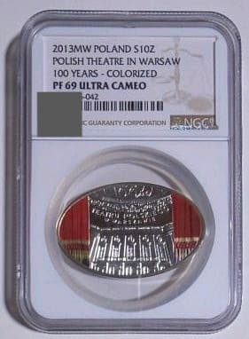 超貴重！ポーランド劇場100周年 10ズロチ銀貨 オーバル ワルシャワ