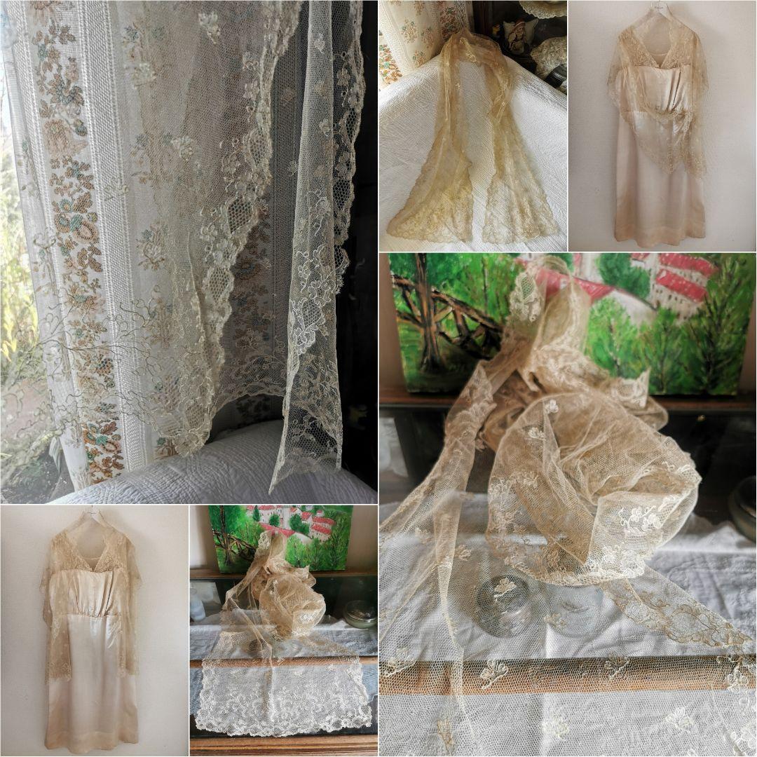 アンティーク シャンテリーレースショール ヴェール 鈴蘭 菫 桜草 銀杏/花びら