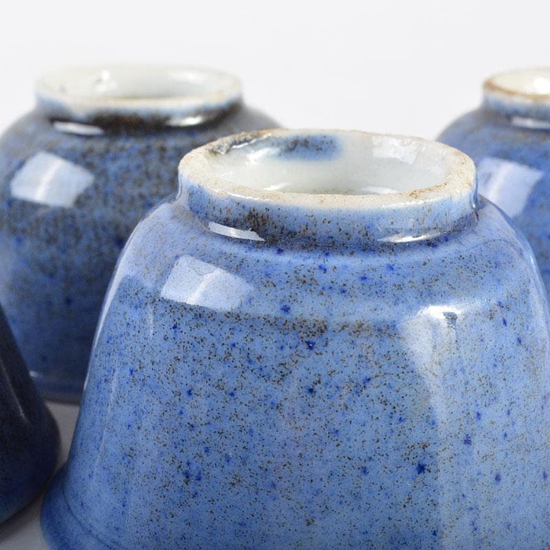 中国　藍釉吹墨　煎茶碗　四客　時代箱付　M　R4521