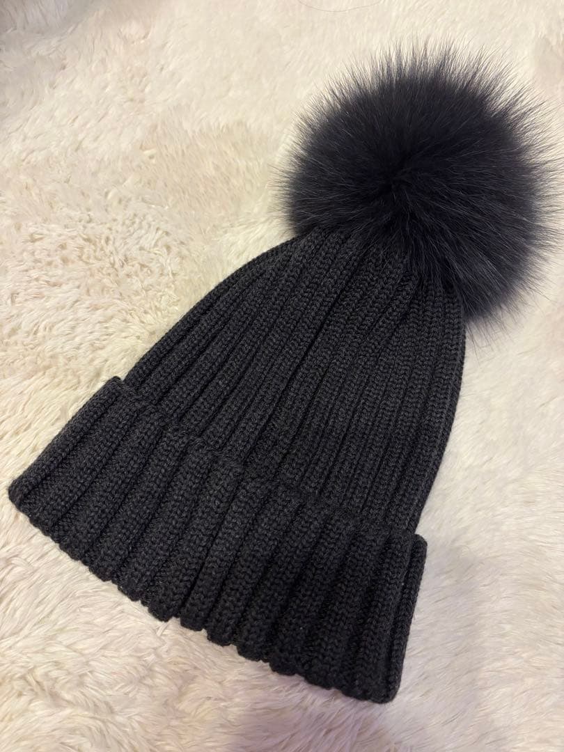 モンクレール ネイビー ポンポン付き ニット帽 フリーサイズ