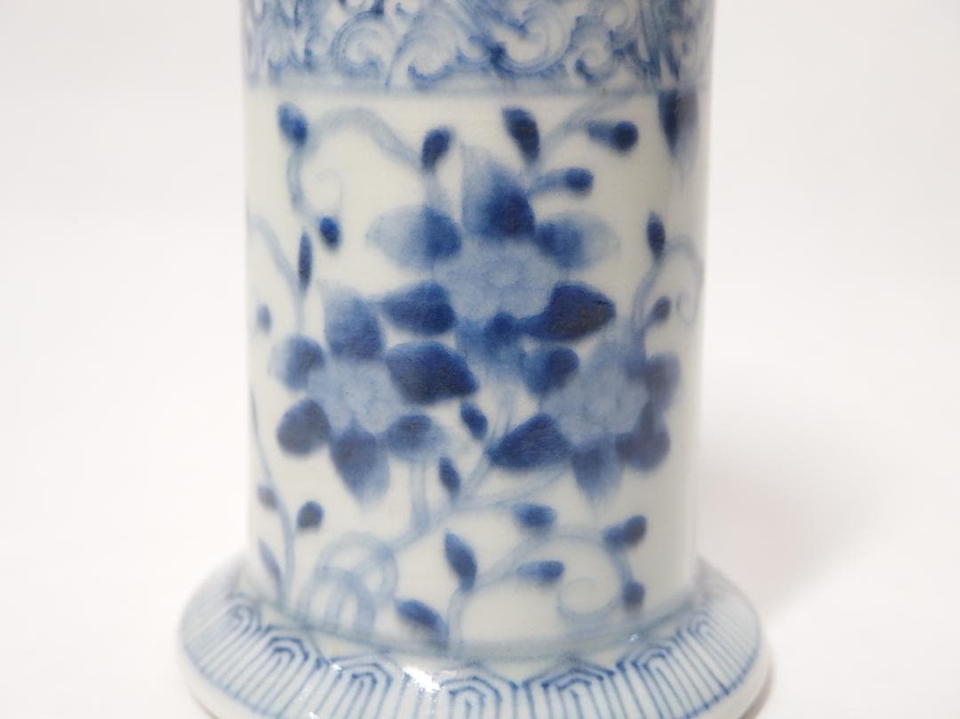 古伊万里染付鉄線図筆筒/クレマチス/文房具/珍品