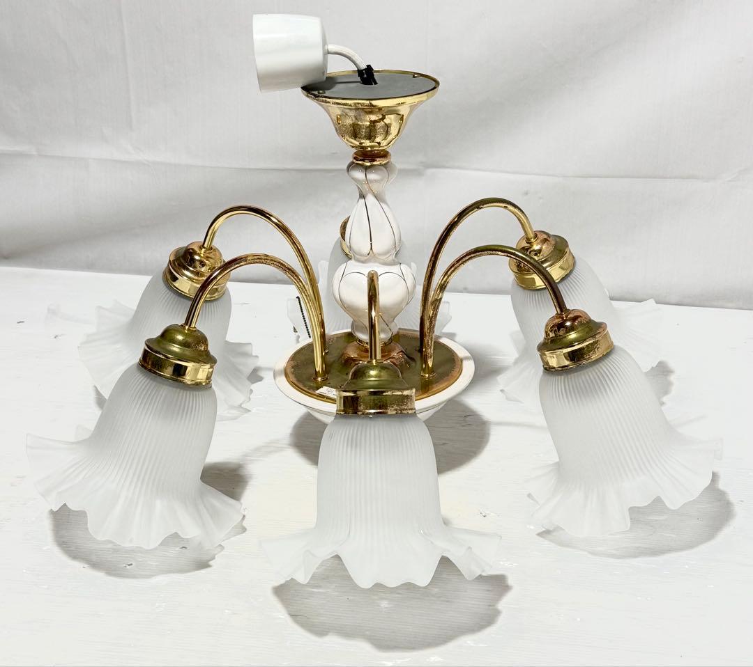 希少♪陶器 ODELIC オーデリック シャンデリア 6灯 フロストガラス