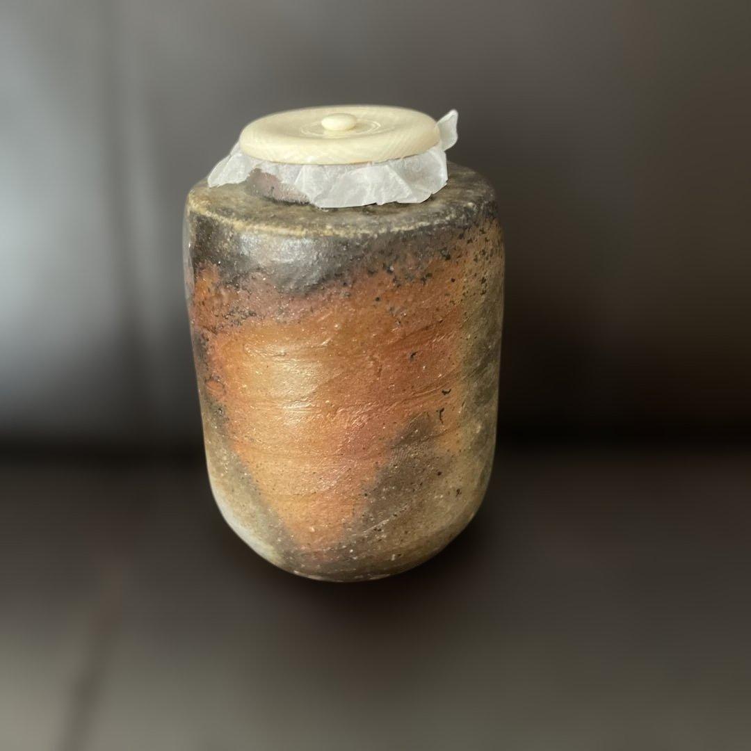 ☆茶3 美品　伊勢崎競　備前肩衝茶入　共箱　出来良